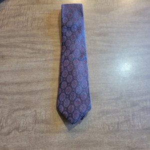 Peacocks Silk Tie Purple Maroon Geo Print